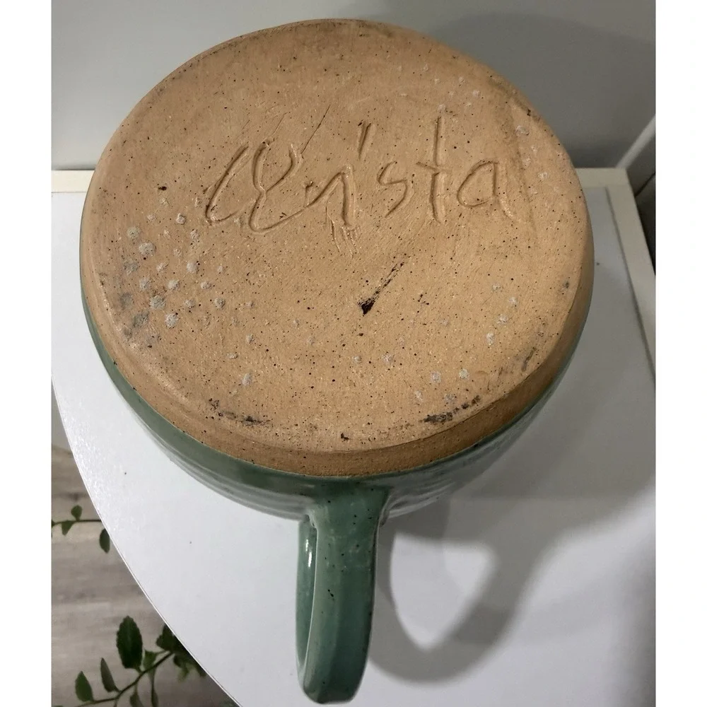 Vintage Signed Art Pottery Pitcher Stoneware Farmhouse Hand Painted Floral